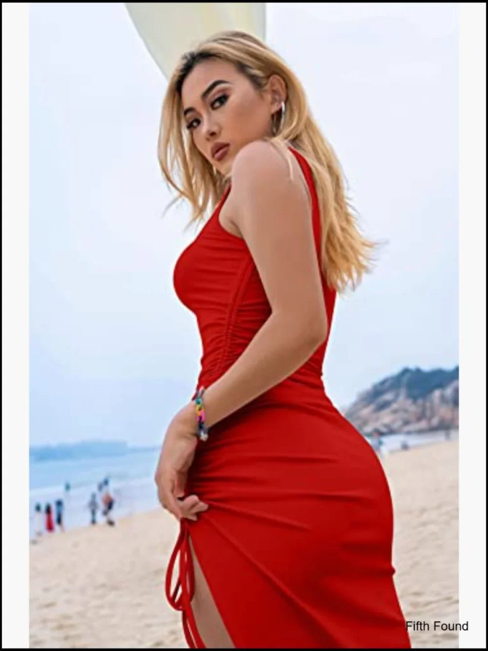 Women's Sleeveless Bodycon Midi Dress with Side Slit - Picture 4 of 7